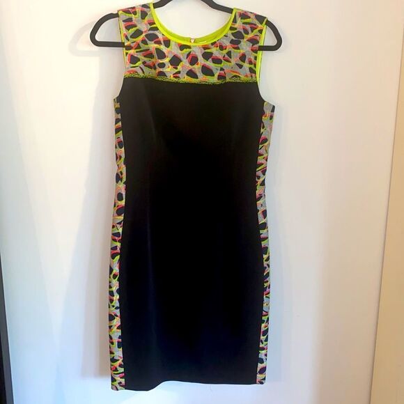 Elie Tahari Cotton/Silk-Blend Sheath Dress with Neon Accents - Picture 4 of 6